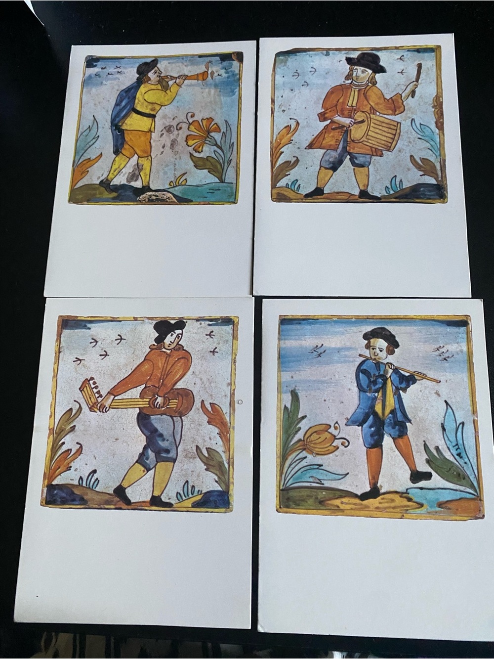 Vintage UNICEF Greeting Cards 18thC Barcelona Ceramic Tiles Musicians Set of 4